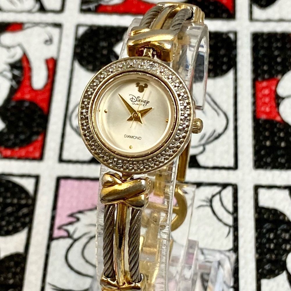 Vintage Disney Time Works Diamond Accented Bezel Mickey Mouse Icon Watch